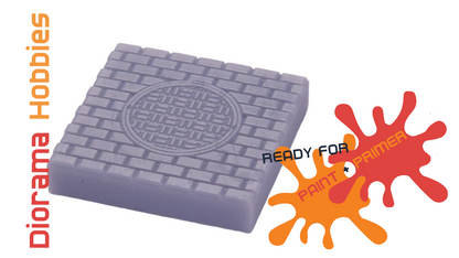 Brick Sidewalk Extension with Manhole Cover - N, HO, S and O Scales