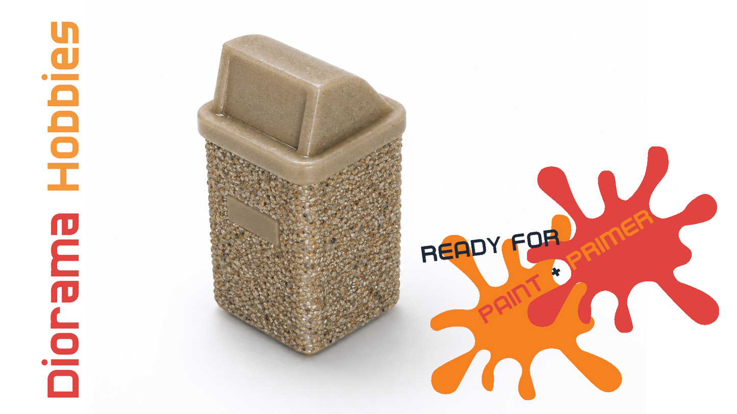Concrete Trash Can with Interchangeable Lid Styles - N, HO, S and O Scales