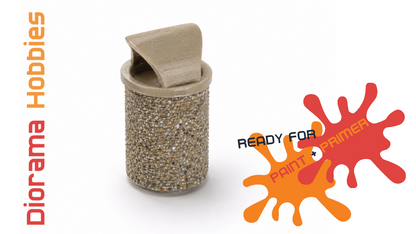 Round Concrete Trash Can, 3 Lid Styles - N, HO, S and N Scales