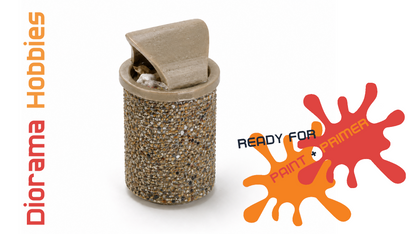 Round Concrete Trash Can, 3 Lid Styles - N, HO, S and N Scales
