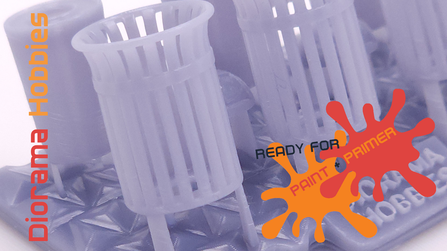 Slatted Steel Trash Cans (6 pack) HO, S, and O Scales